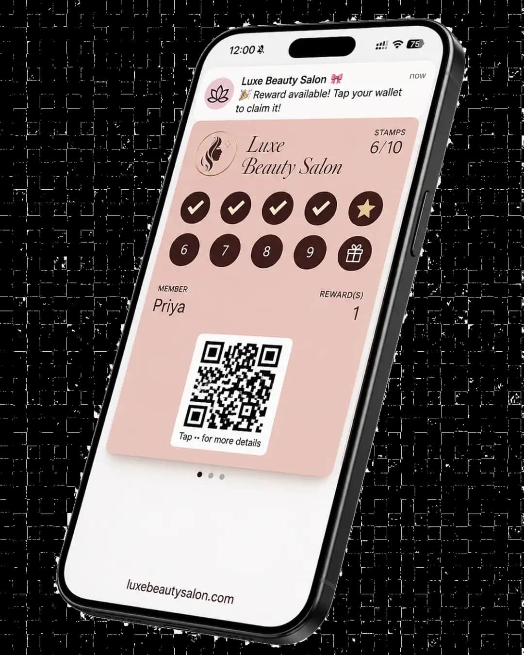 بطاقة ولاء صالون تجميل في محفظة رقمية