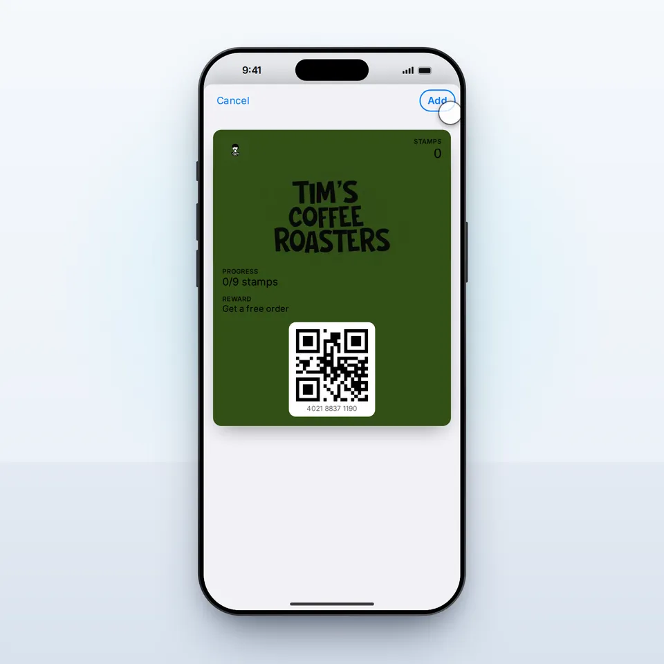Apple Wallet asking to add the Tim's Coffee Roasters card